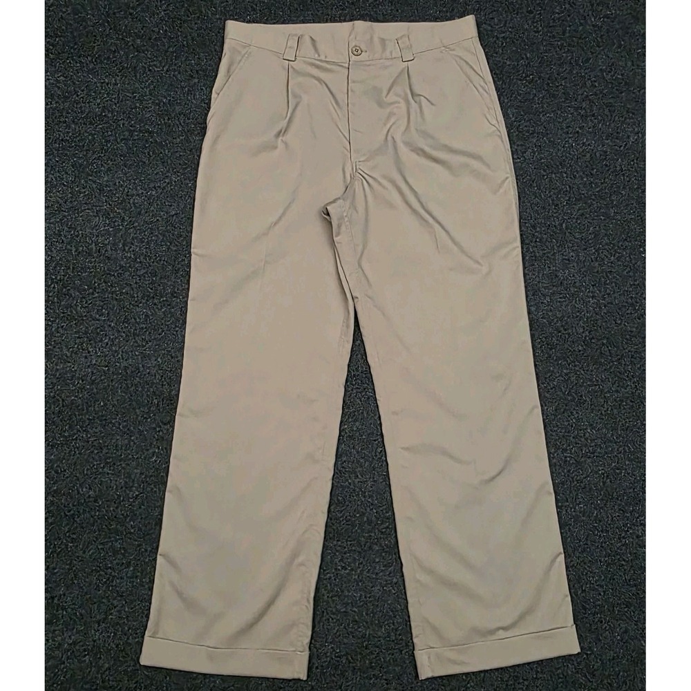 Under Armour Mens 34R Khaki Pleated Performance Pants Cuffed Straight Leg Golf
